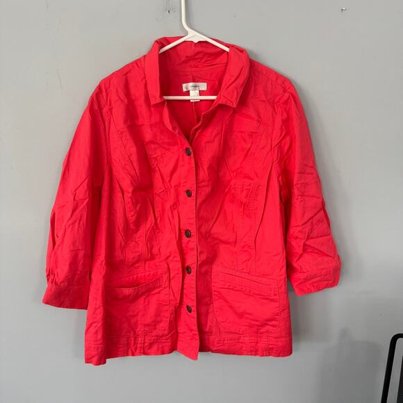 CJ Banks Button Down Top / Lightweight Blazer Plus Size 2X Bright Coral Pink - Picture 1 of 7